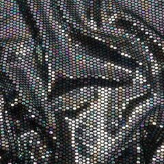 Black and Silver Oil Slick Hexagons Foiled Stretch Nylon Knit Black and Silver Oil Slick Hexagons Foiled Stretch Nylon Knit