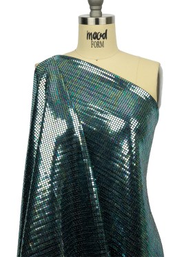 Blue Oil Slick and Black Squares Foiled Stretch Nylon Knit Blue Oil Slick and Black Squares Foiled Stretch Nylon Knit