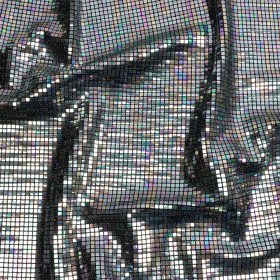 Silver Oil Slick and Black Squares Foiled Stretch Nylon Knit Silver Oil Slick and Black Squares Foiled Stretch Nylon Knit