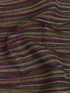 Pleated Polyester Knit – Purple, Green and Red Metallic Stripes Pleated Polyester Knit – Purple, Green and Red Metallic Stripes