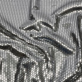 Black and Silver Hexagons Foiled Stretch Polyester Knit Black and Silver Hexagons Foiled Stretch Polyester Knit