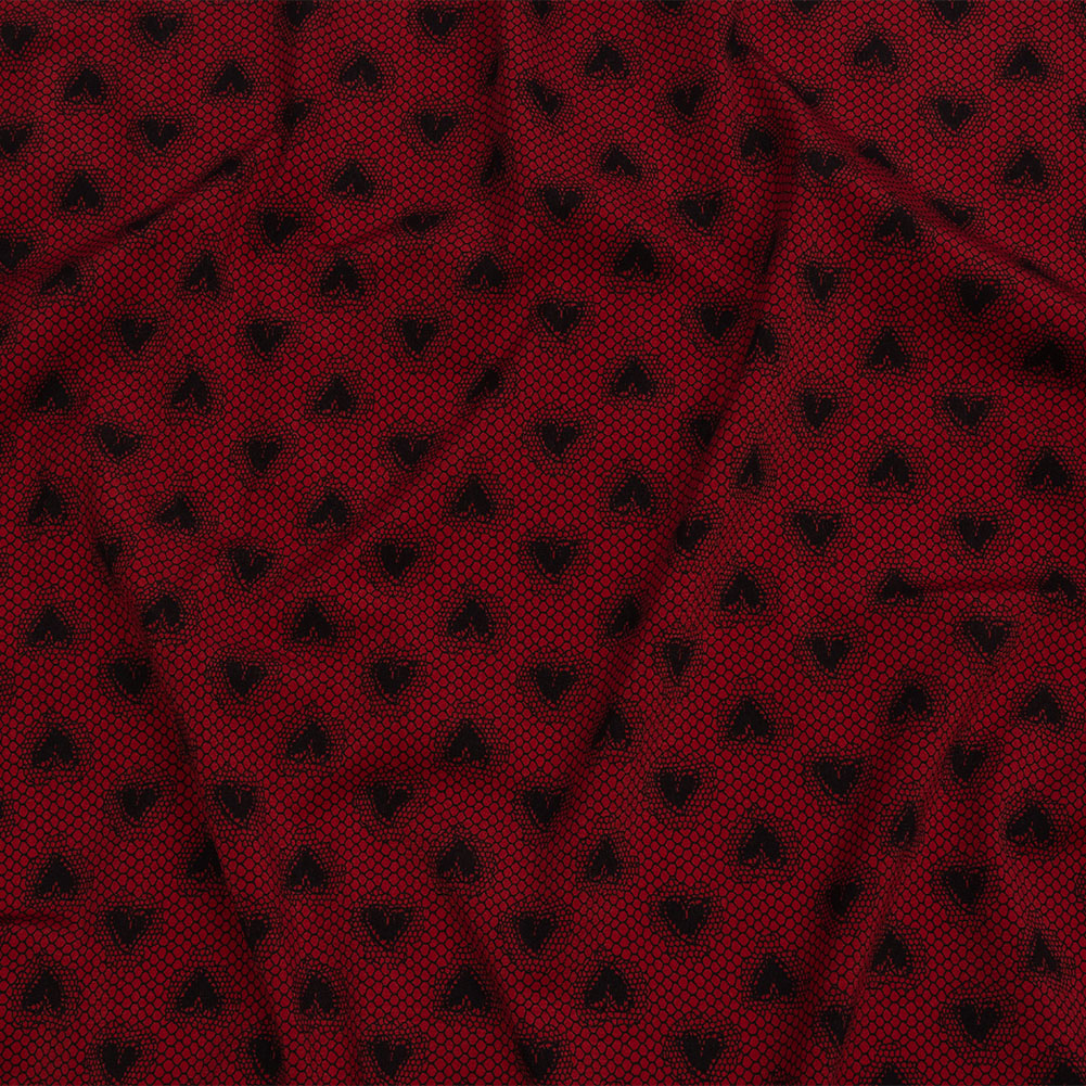 Italian Red and Black Lace Hearts Stretch Nylon Jersey Italian Red and Black Lace Hearts Stretch Nylon Jersey