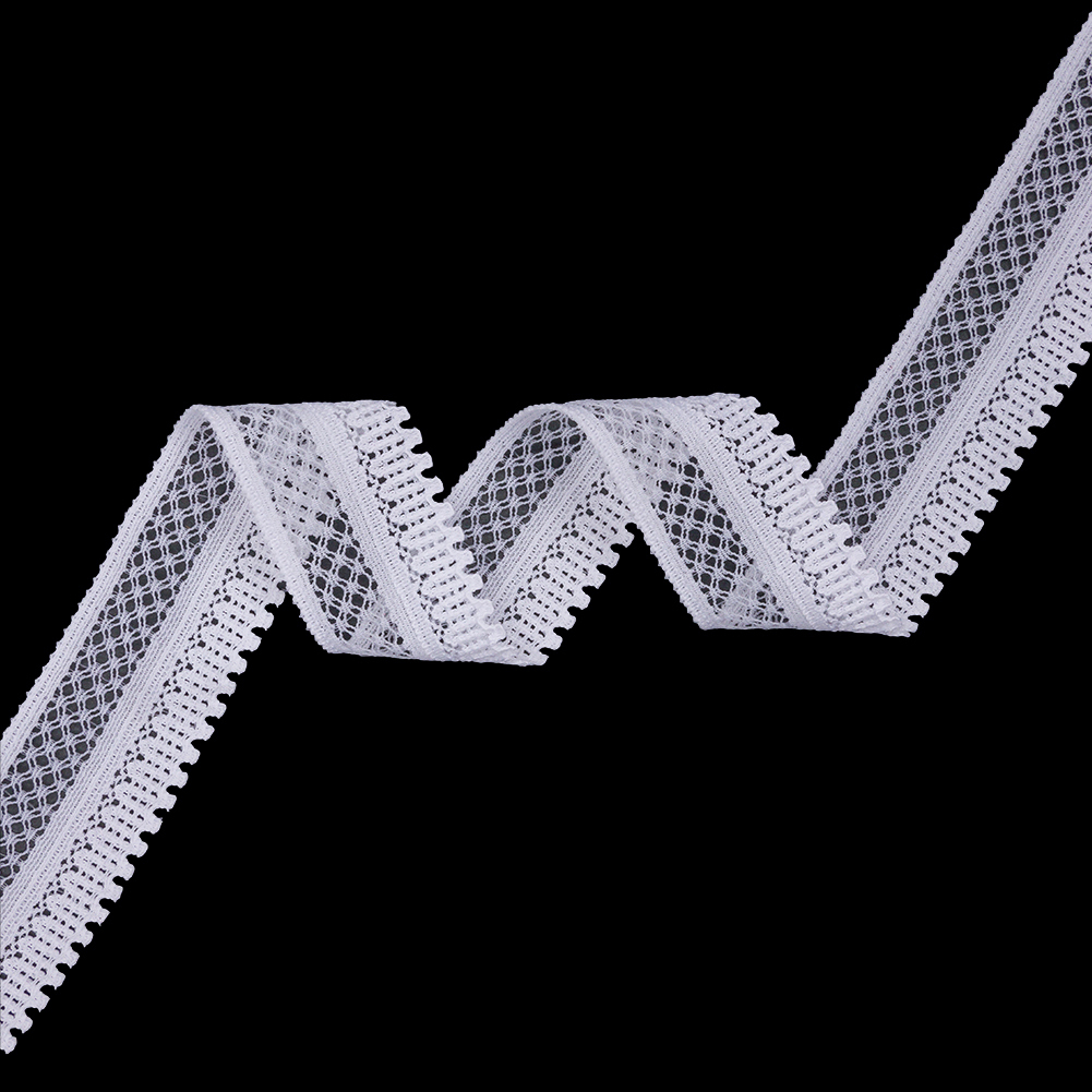 White Latticework and Scallops Stretch Lace Trim – 1″ White Latticework and Scallops Stretch Lace Trim – 1″