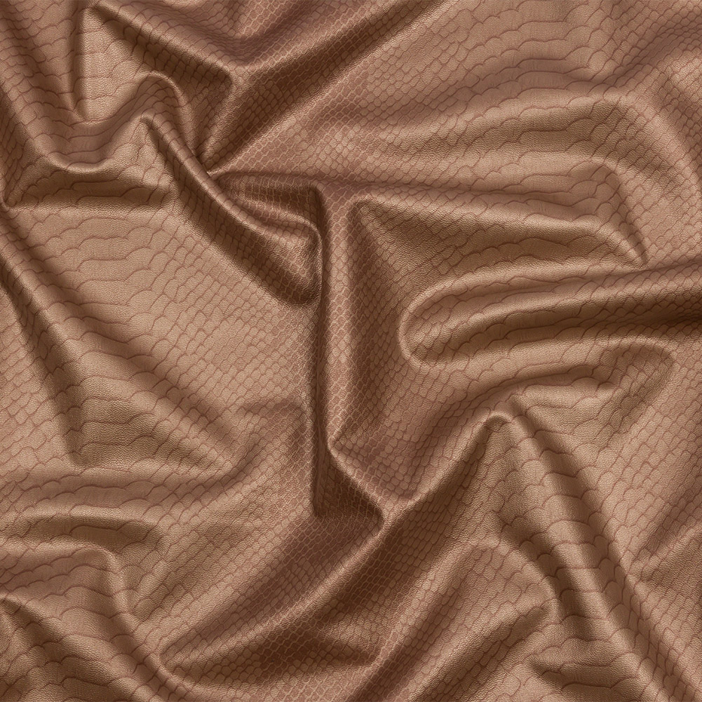 Gold and Light Copper Metallic Snakeskin Stretch Faux Leather with Beige Viscose Jersey Backing Gold and Light Copper Metallic Snakeskin Stretch Faux Leather with Beige Viscose Jersey Backing