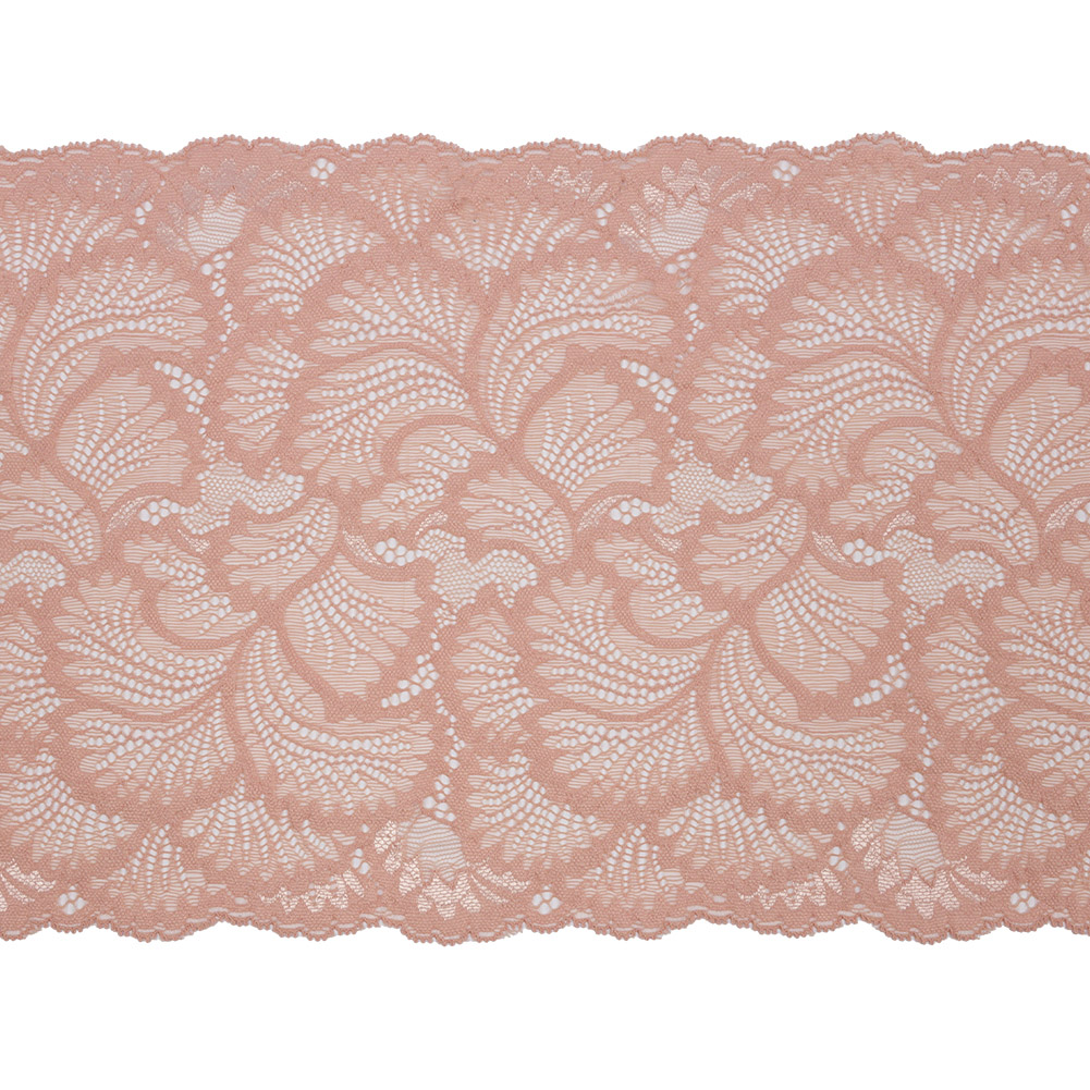 Brut Rose Fanning Leaves Stretch Lace Trim with Scalloped Edges – 9″ Brut Rose Fanning Leaves Stretch Lace Trim with Scalloped Edges – 9″