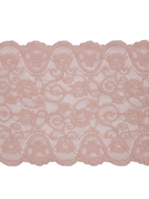 Blush Floral Scrolls Stretch Lace Trim with Scalloped Edges – 6.25″ Blush Floral Scrolls Stretch Lace Trim with Scalloped Edges – 6.25″