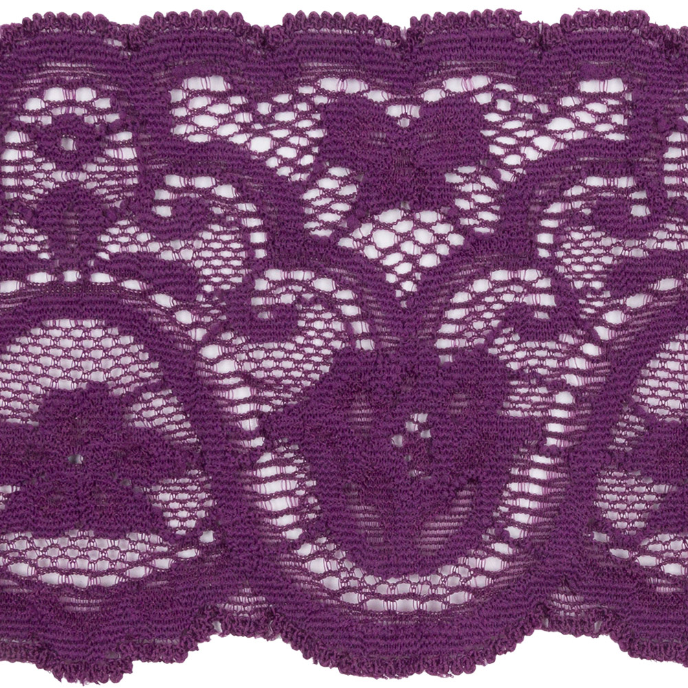Purple Rose Floral Waves Stretch Lace Trim with Scalloped Edges – 2.875″ Purple Rose Floral Waves Stretch Lace Trim with Scalloped Edges – 2.875″
