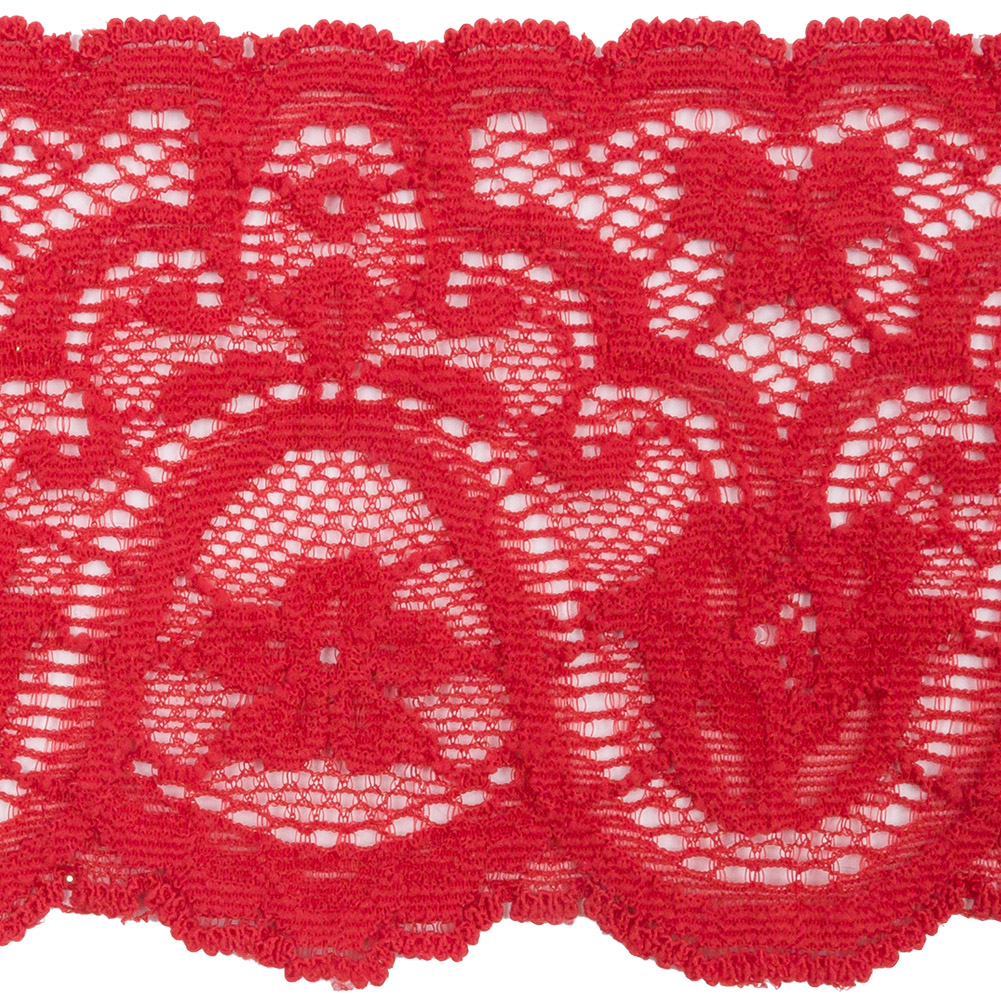 Scarlet Floral Waves Stretch Lace Trim with Scalloped Edges - 2.875"
