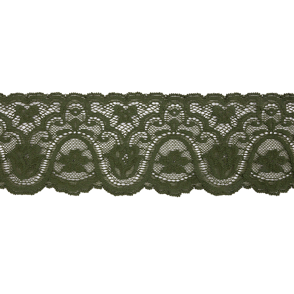 Spruce Floral Waves Stretch Lace Trim with Scalloped Edges – 2.875″ Spruce Floral Waves Stretch Lace Trim with Scalloped Edges – 2.875″