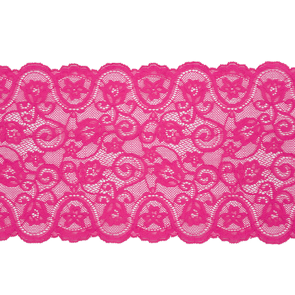 Palm Beach Floral Scrolls Stretch Lace Trim with Scalloped Edges – 6.25″ Palm Beach Floral Scrolls Stretch Lace Trim with Scalloped Edges – 6.25″