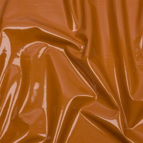 Tan Stretch Faux Patent Leather with White Viscose Jersey Backing Tan Stretch Faux Patent Leather with White Viscose Jersey Backing