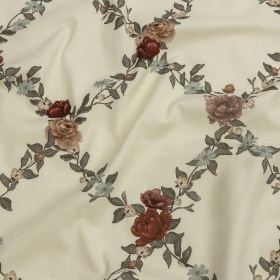 Brushed Stretch Cotton Twill Print – Cream, Green and Red Floral Lattice – Mood Exclusive Rose Above Brushed Stretch Cotton Twill Print – Cream, Green and Red Floral Lattice – Mood Exclusive Rose Above