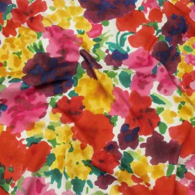Stretch Cotton and Viscose Sateen Print – Red, Yellow and Green Painterly Floral – Mood Exclusive Spring Afternoon Stretch Cotton and Viscose Sateen Print – Red, Yellow and Green Painterly Floral – Mood Exclusive Spring Afternoon