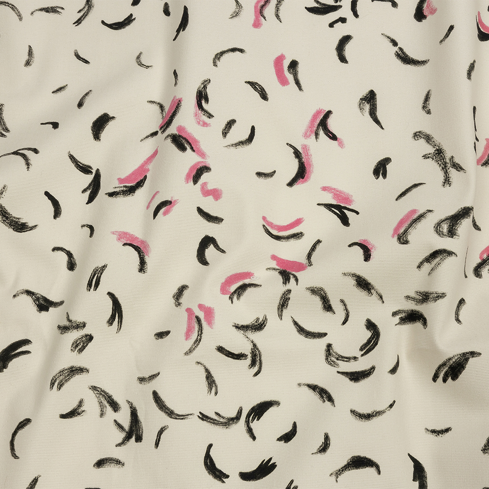 Stretch Cotton Canvas Print – White, Black and Pink Abstract Marks – Mood Exclusive Kindergarten Couture Stretch Cotton Canvas Print – White, Black and Pink Abstract Marks – Mood Exclusive Kindergarten Couture