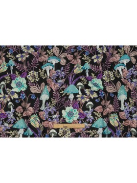 Stretch Cotton Twill Print – Midnight, Blue and Purple Mushrooms and Flowers – Mood Exclusive Mycelium Mystique Stretch Cotton Twill Print – Midnight, Blue and Purple Mushrooms and Flowers – Mood Exclusive Mycelium Mystique