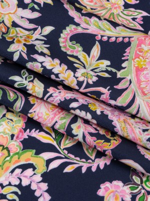 Polyester Twill Print – Black, Pink and Green Paisley – Mood Exclusive Tendrillar Twist Polyester Twill Print – Black, Pink and Green Paisley – Mood Exclusive Tendrillar Twist