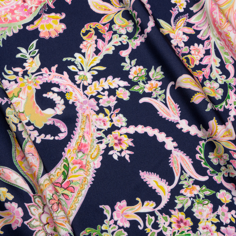 Polyester Twill Print – Black, Pink and Green Paisley – Mood Exclusive Tendrillar Twist Polyester Twill Print – Black, Pink and Green Paisley – Mood Exclusive Tendrillar Twist