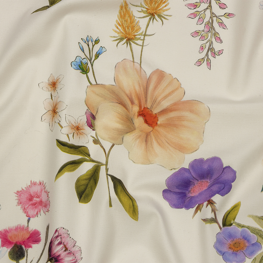 Stretch Cotton Canvas Print – White, Peach and Lavender Floral – Mood Exclusive English Gardens Stretch Cotton Canvas Print – White, Peach and Lavender Floral – Mood Exclusive English Gardens