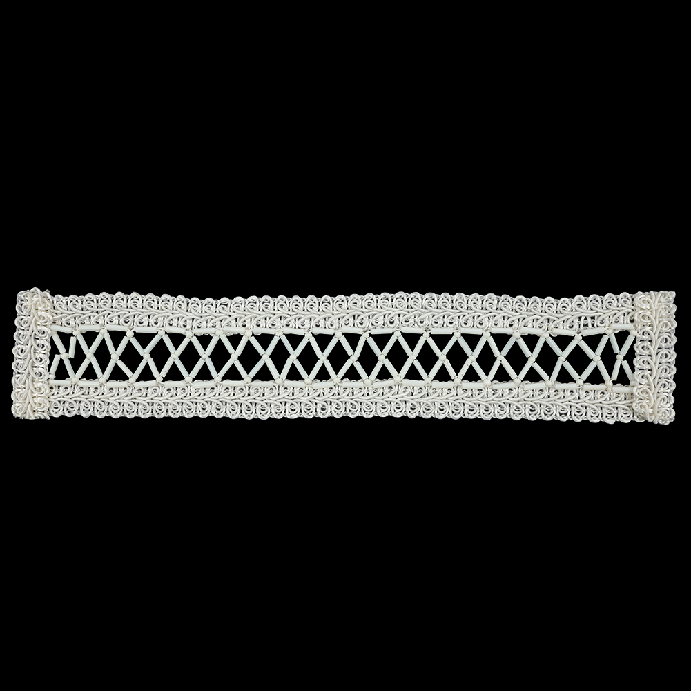 Vintage White and Ivory Lattice Window Rectangular Beaded and Braided Applique – 7.75″ x 1.5″ Vintage White and Ivory Lattice Window Rectangular Beaded and Braided Applique – 7.75″ x 1.5″
