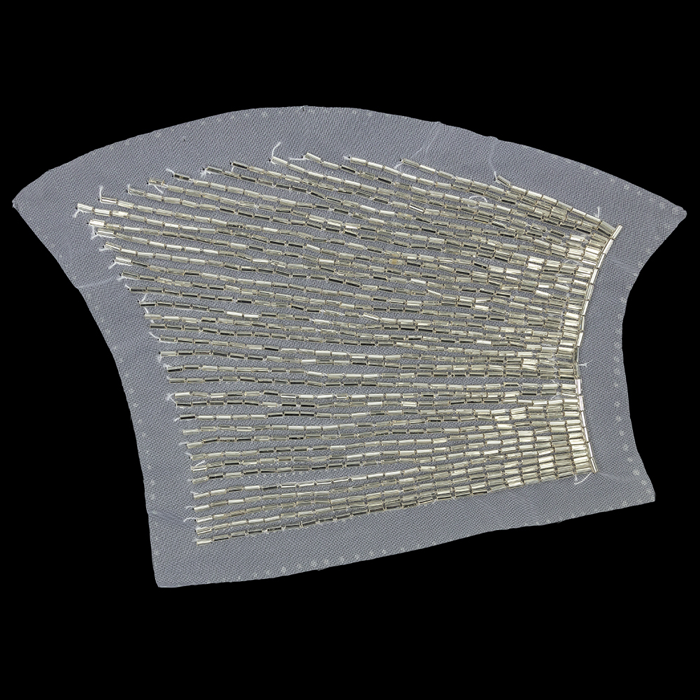 Vintage Silver Linear Right Glass Bugle Beaded Sheer Applique – 6.25″ x 4.5″ Vintage Silver Linear Right Glass Bugle Beaded Sheer Applique – 6.25″ x 4.5″