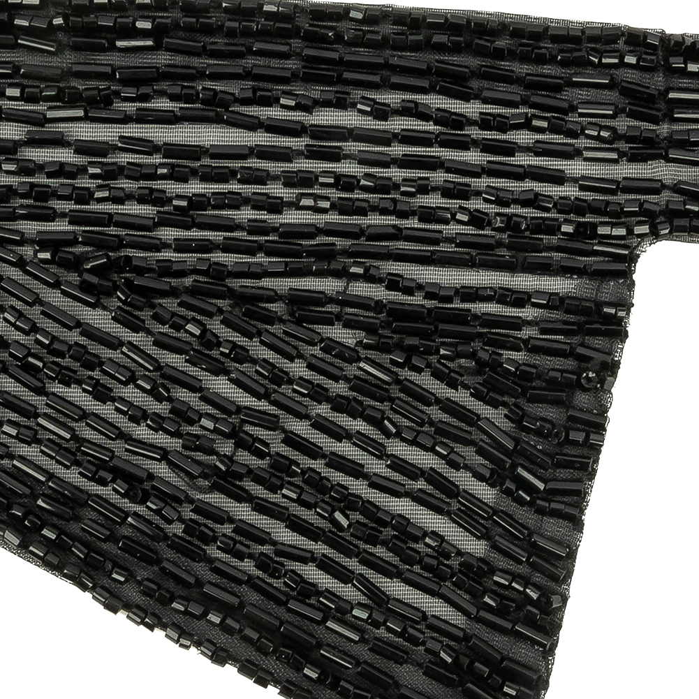 Vintage Black Geometric Glass Beaded Right Lapel Applique - 13" x 3.625"