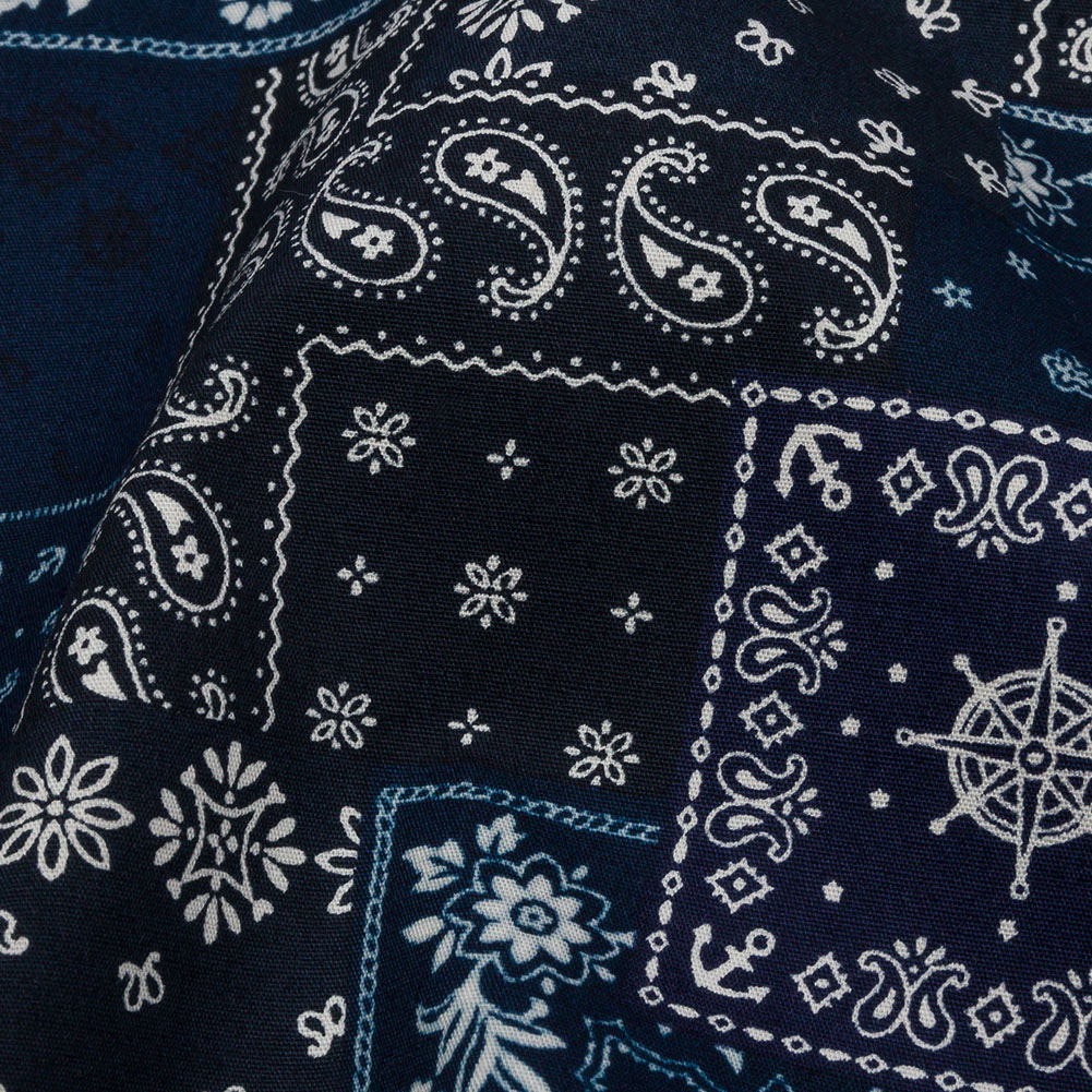 Japanese Navy and White Bandana Patchwork Cotton Woven