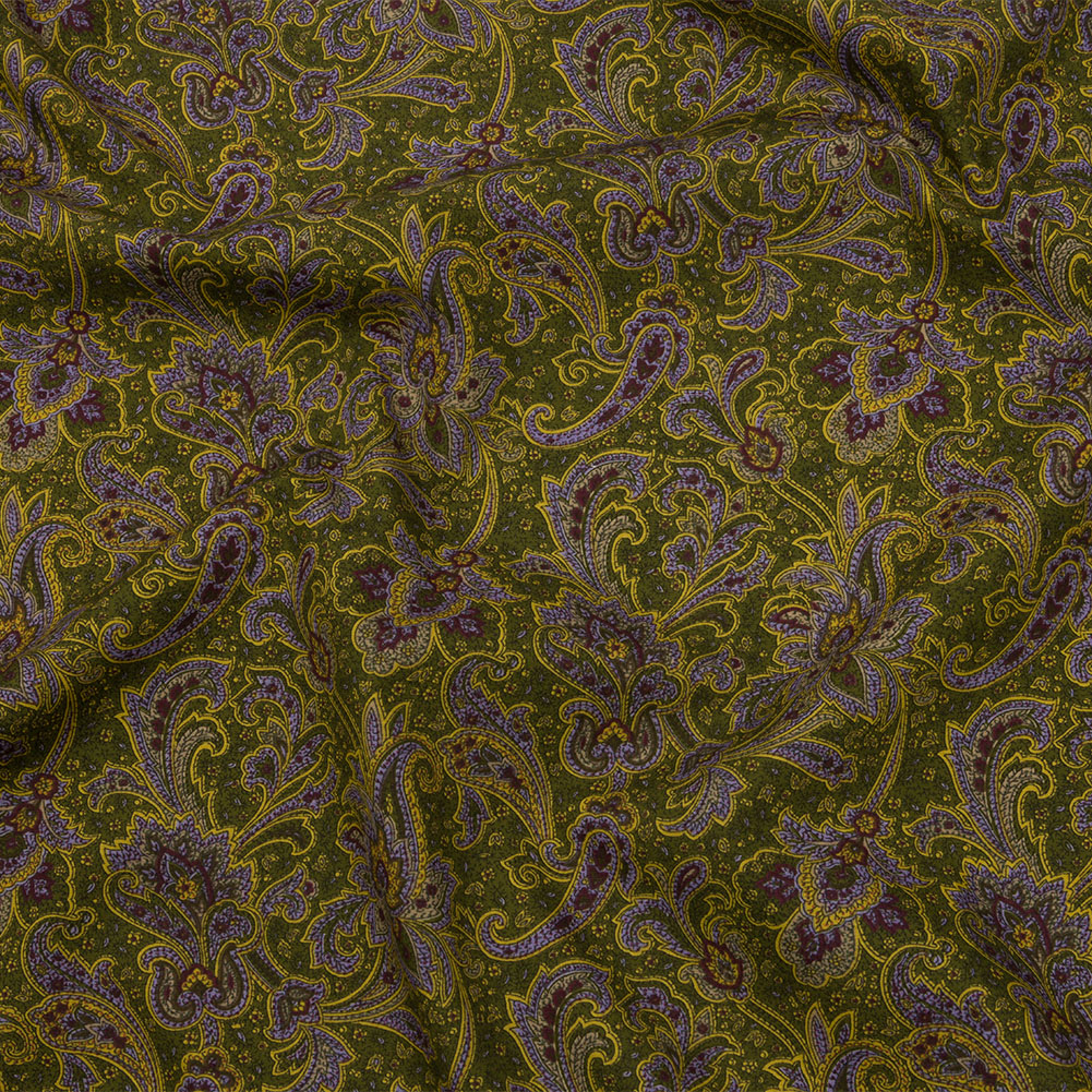 Japanese Moss, Yellow and Lilac Paisley Cotton Woven Japanese Moss, Yellow and Lilac Paisley Cotton Woven
