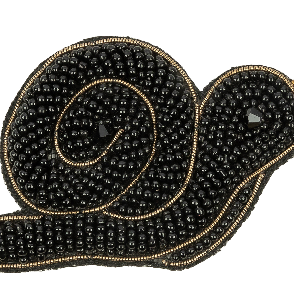 Black and Gold Snail Glass Beaded Applique - 1.75" x 2.5"