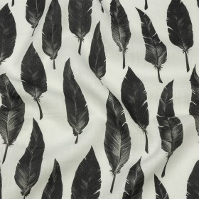 Black and White Feather Array Medium Weight Linen Woven Black and White Feather Array Medium Weight Linen Woven