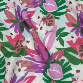 Pink, Green and Aqua Animated Tropics Medium Weight Linen Woven Pink, Green and Aqua Animated Tropics Medium Weight Linen Woven