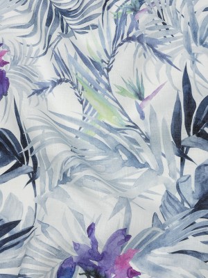 Blue Palm Fronds Medium Weight Linen Woven Blue Palm Fronds Medium Weight Linen Woven