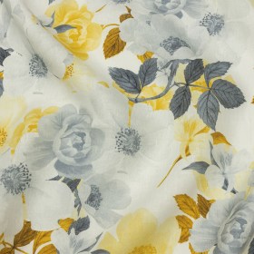 Yellow and Gray Poppy Bouquet Medium Weight Linen Woven Yellow and Gray Poppy Bouquet Medium Weight Linen Woven