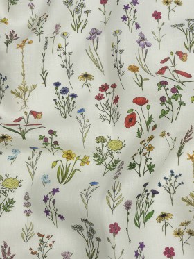 Multicolor Wildflower Doodles Medium Weight Linen Woven Multicolor Wildflower Doodles Medium Weight Linen Woven
