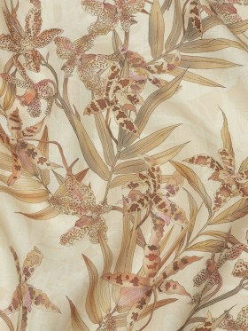 Beige and Pink Spotted Lilies Medium Weight Linen Woven Beige and Pink Spotted Lilies Medium Weight Linen Woven