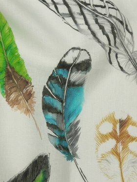 Blue, Green and Black Scattered Feathers Medium Weight Linen Woven Blue, Green and Black Scattered Feathers Medium Weight Linen Woven