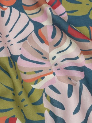 Blush, Lime and Indigo Palm Leaf Pop Medium Weight Linen Woven Blush, Lime and Indigo Palm Leaf Pop Medium Weight Linen Woven