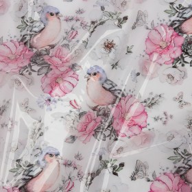 Pink, Blue and White Birds and Roses Lightweight Translucent Vinyl Pink, Blue and White Birds and Roses Lightweight Translucent Vinyl