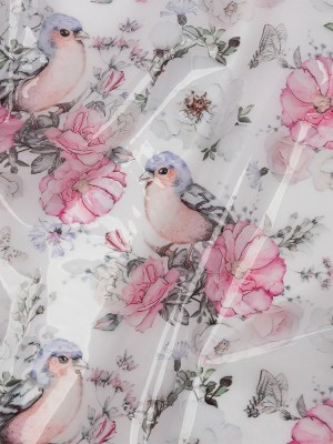 Pink, Blue and White Birds and Roses Lightweight Translucent Vinyl Pink, Blue and White Birds and Roses Lightweight Translucent Vinyl