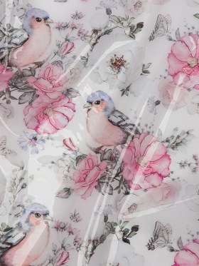 Pink, Blue and White Birds and Roses Lightweight Translucent Vinyl Pink, Blue and White Birds and Roses Lightweight Translucent Vinyl