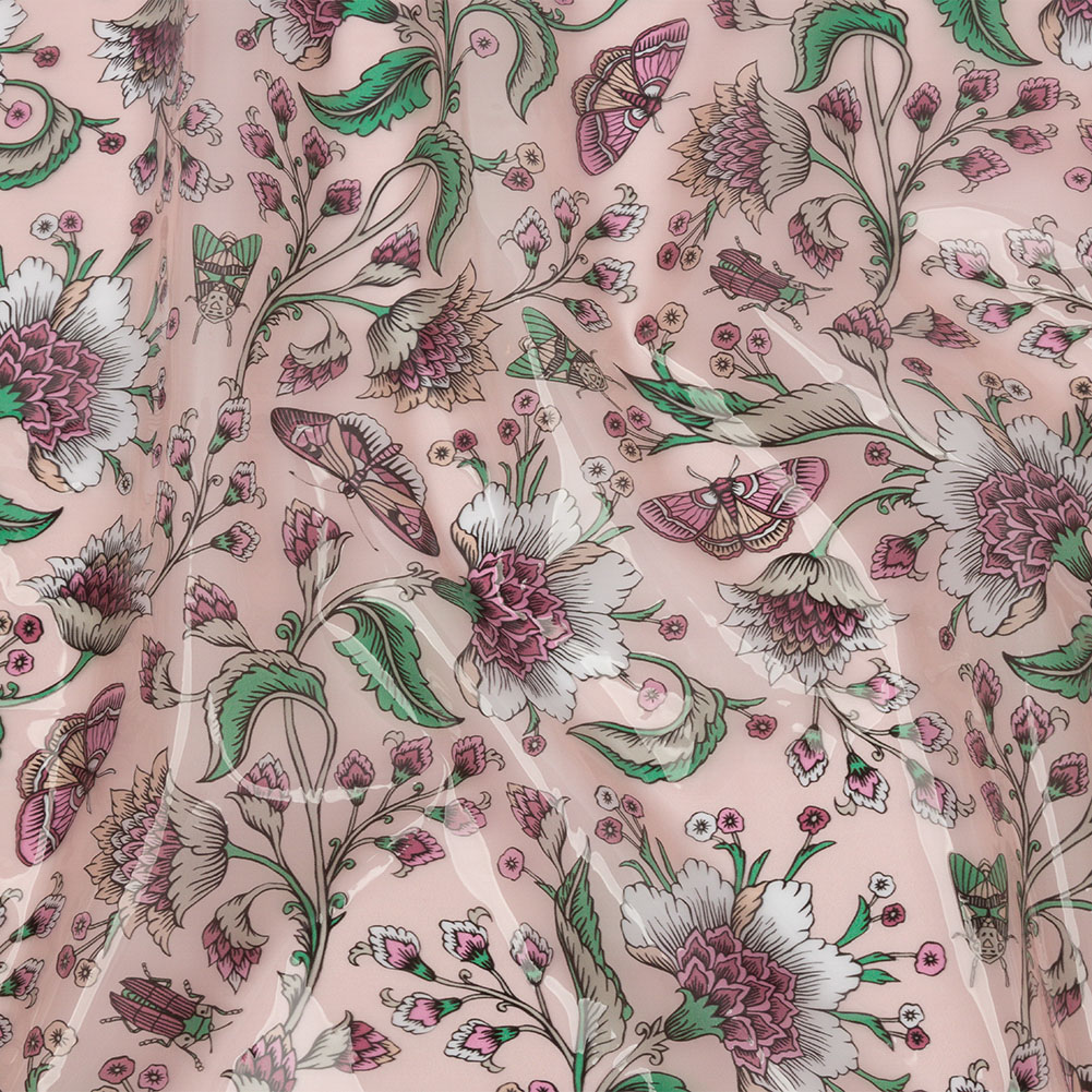 Pink, Green and White Beetles and Flowers Lightweight Translucent Vinyl Pink, Green and White Beetles and Flowers Lightweight Translucent Vinyl