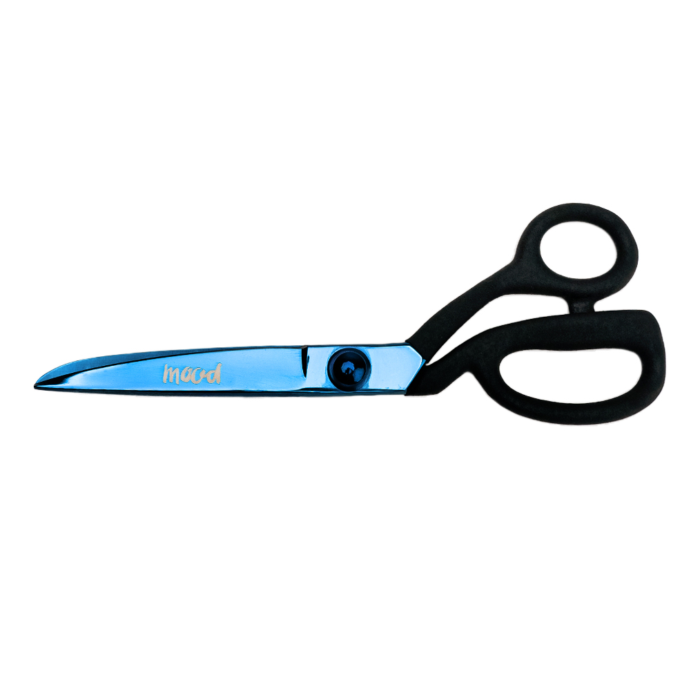 Mood 9" Metallic Blue Knife-Edge Dressmaker's Shears with Matte Rubber Grips