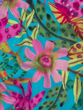 Slubbed Viscose Woven Print – Turquoise, Pink and Green Floral – Mood Exclusive Extraterrestrial Tropics Slubbed Viscose Woven Print – Turquoise, Pink and Green Floral – Mood Exclusive Extraterrestrial Tropics