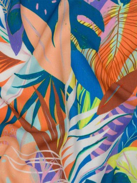 Slubbed Viscose Woven Print – Orange and Blue Leaves – Mood Exclusive Tropical Tango Slubbed Viscose Woven Print – Orange and Blue Leaves – Mood Exclusive Tropical Tango
