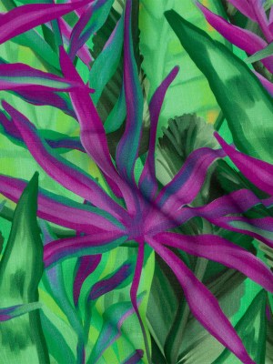 Slubbed Viscose Woven Print – Purple and Green Palm Leaves – Mood Exclusive Foliage Takeover Slubbed Viscose Woven Print – Purple and Green Palm Leaves – Mood Exclusive Foliage Takeover