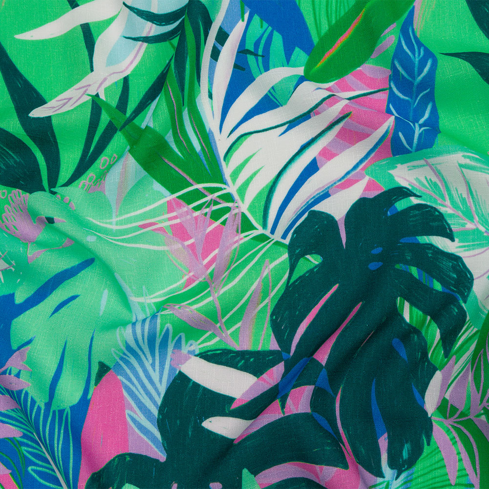 Slubbed Viscose Woven Print – Green and Blue Leaves – Mood Exclusive Tropical Tango Slubbed Viscose Woven Print – Green and Blue Leaves – Mood Exclusive Tropical Tango