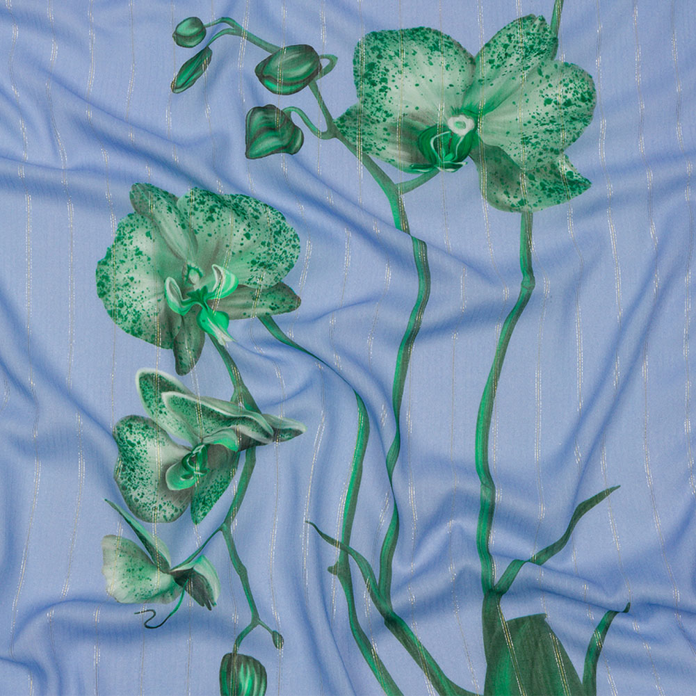 Mood Exclusive Blue Spotted Moth Orchid Metallic Pinstriped Viscose Dobby Mood Exclusive Blue Spotted Moth Orchid Metallic Pinstriped Viscose Dobby