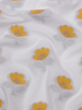 Italian White, Goldenrod and Gray Floral Cotton Jacquard Italian White, Goldenrod and Gray Floral Cotton Jacquard
