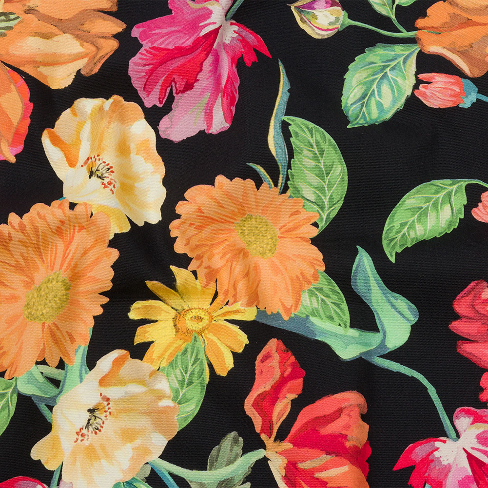 Stretch Cotton Canvas Print – Black, Pink and Orange Floral – Mood Exclusive Garden Glory Stretch Cotton Canvas Print – Black, Pink and Orange Floral – Mood Exclusive Garden Glory
