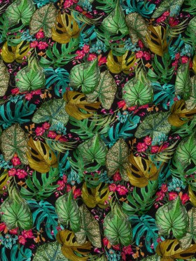 Polka Dotted Viscose Jacquard Print – Black and Green Leaves and Flowers – Mood Exclusive Monstera Mambo Polka Dotted Viscose Jacquard Print – Black and Green Leaves and Flowers – Mood Exclusive Monstera Mambo