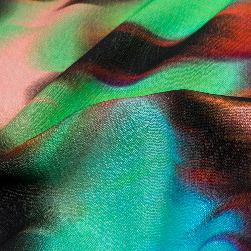 Gauzy Wrinkled Rayon Woven Print - Pink and Green Abstract - Mood Exclusive Butterfly Blur